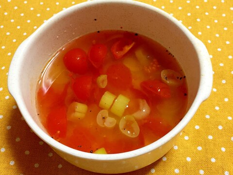 レンチンで簡単！トマトと長ネギのスープ♪